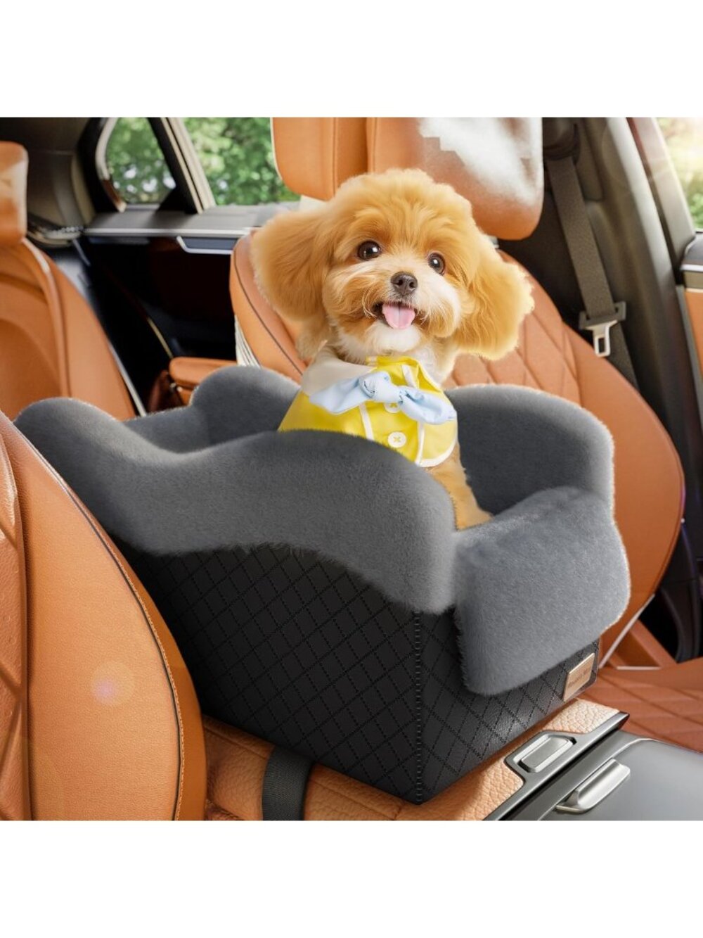 Cozy Center Console Dog Car Seat for Small Dogs Under 11lbs - Grey Pet Travel